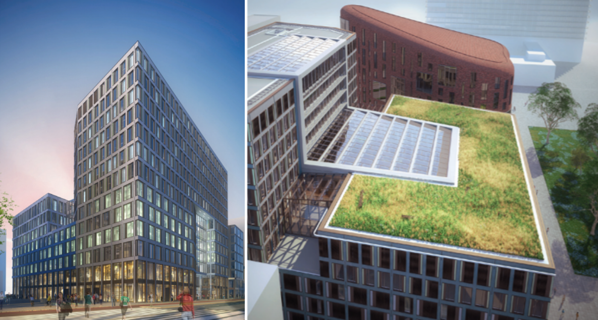 Gebouw NU Amsterdam zij en boven aanzicht